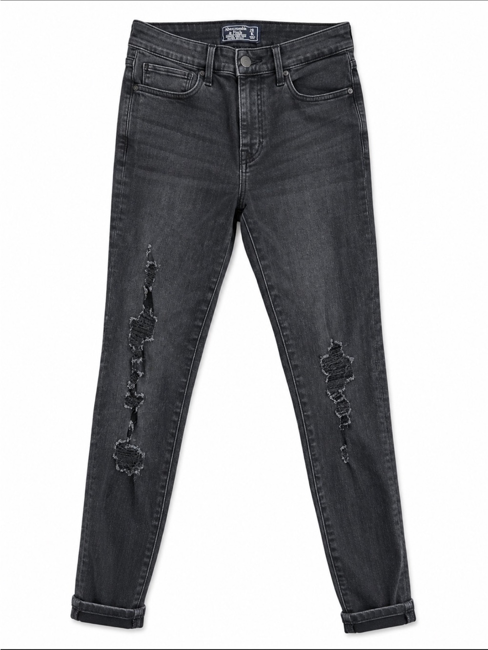 Abercrombie & Fitch Women's Charcoal Distressed Boyfriend Jeans